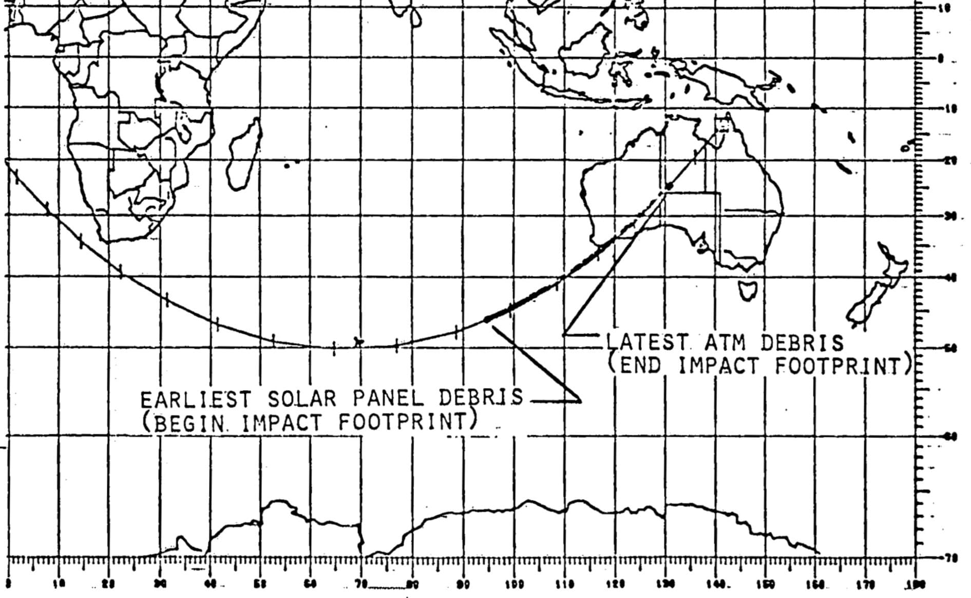 NASA chart showing the final Skylab debris footprint across the Indian Ocean and Australia